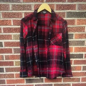 Express Red and Black Plaid Button Down Shirt